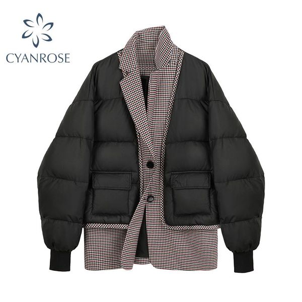 

women's down & parkas jacket 2021 winter short coat thick cotton padded parka female patchwork fashion casual warm outwear, Black