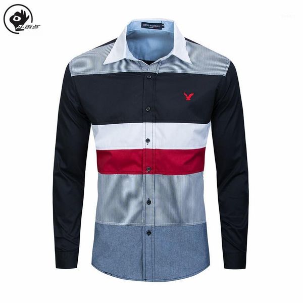 

little raindrop men shirt 2020 spring new color block turn-down collar long sleeve shirts cotton homme plus size brand1, White;black