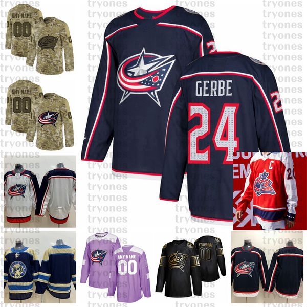 

2021 reverse retro customize #24 nathan gerbe columbus blue jackets jerseys golden edition camo veterans day fights cancer hockey jersey, Black;red