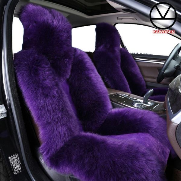 

kawosen universal wool seat covers for cars for women black natural sheepskin plush car seat cover winter warm car decoration1