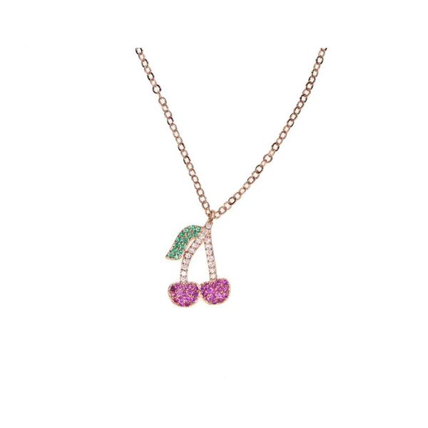 

chokers summer cherry delicious fruit necklace cute lovely girl gift rose gold red green cz color delicate cutest pendant necklaces, Golden;silver