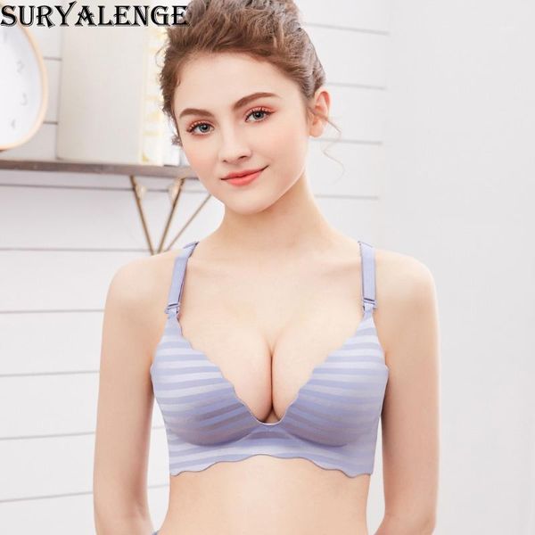 

suryalenge female gather no steel ring silky striped one-piece seamless girl underwear on the women's bra1, Red;black