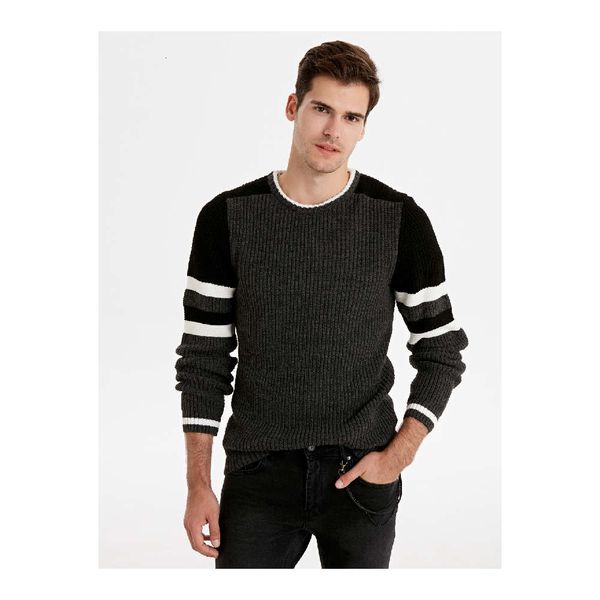 

crew neck striped thick knitwear sweater for men's8uy, Black