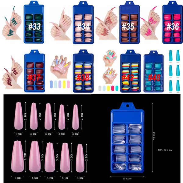 

naf009 wholesale price 100pcs long coffin ballerina nai tips press on full nails candy color acrylic fake false nail art tool, Red;gold