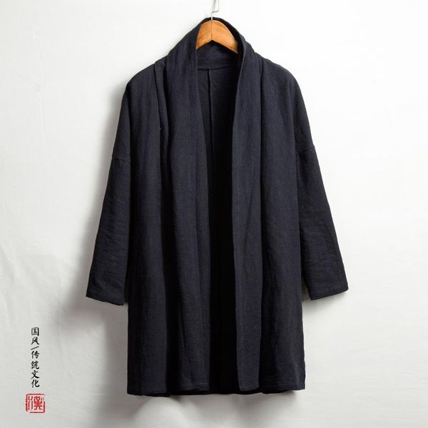 

men's jackets men high qualiyt cotton linen long jacket china style kongfu coat male loose kimono cardigan overcoat, Black;brown