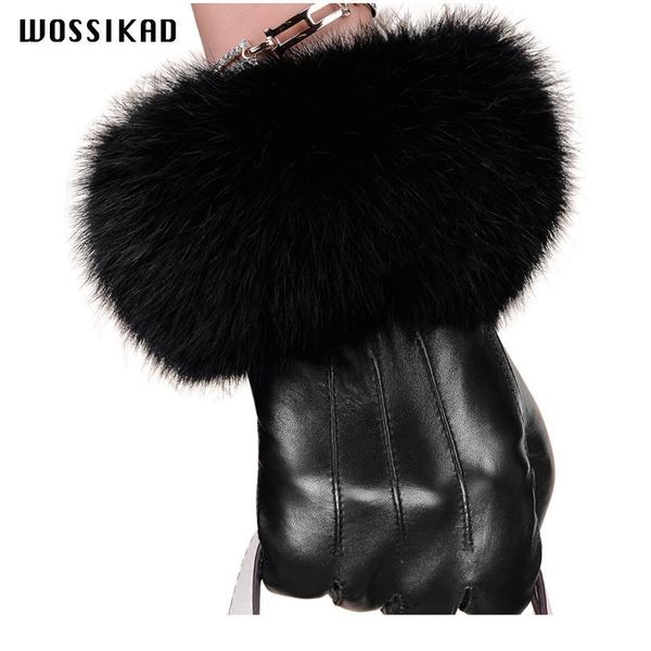 

2019 winter glove woman genuine leather gloves rabbit hair luxurious sheepskin touch screen gloves handschoenen guant jllvsa, Black