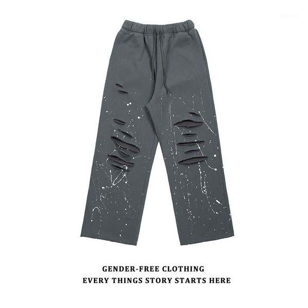 

2020 new ripped ink wide-leg pants sweat pants hip hop cotton hoodie straight wear-resistant pant trousers1, Blue