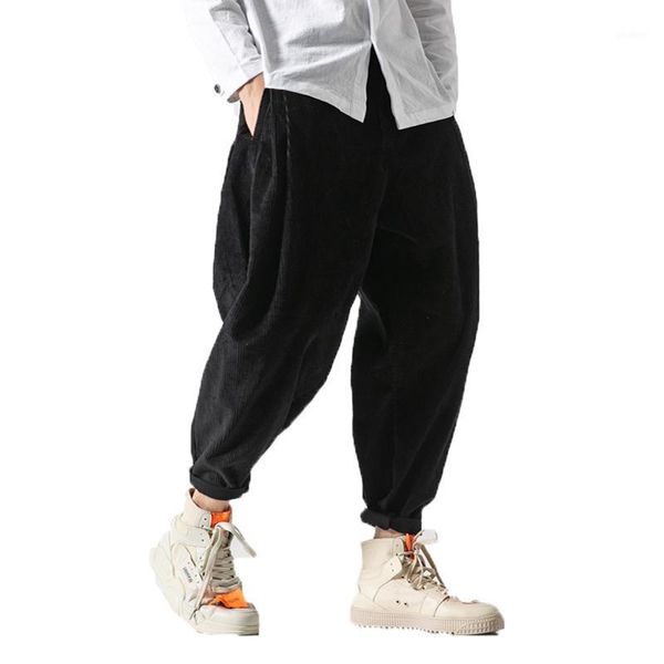 

2020 autumn men baggy cross-pants male elastic waist corduroy harem pants trousers men casual hip hop big crotc bloomers pants1, Black