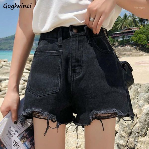 

shorts women new vintage adjustable waist retro buttons frayed popular students harajuku hole all-match loose womens chic daily1, White;black