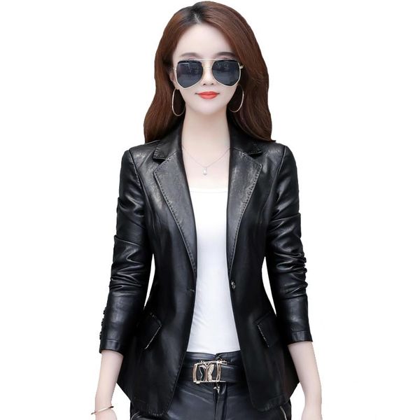 

spring autumn leather jacket outerwear woman short korean slim thin plus size leather jackets female fashion suit coat women top, Black