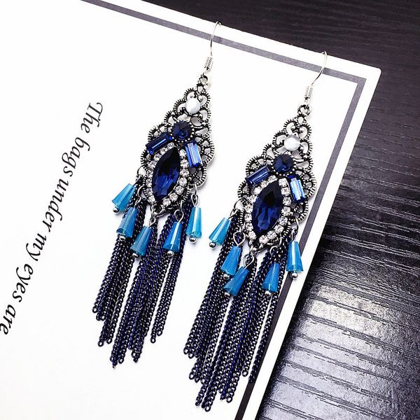 

ultra-thin retro crystal long temperament female temperament earrings fashion jewelry ethnic style earrings, Silver