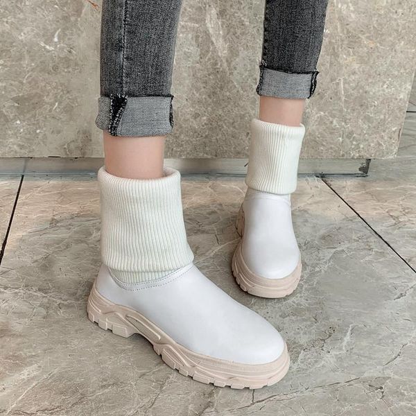 

boots ymechic 2021 slip on knitting chunky heel women shoes black white winter ankle sport snakers casual ladies female