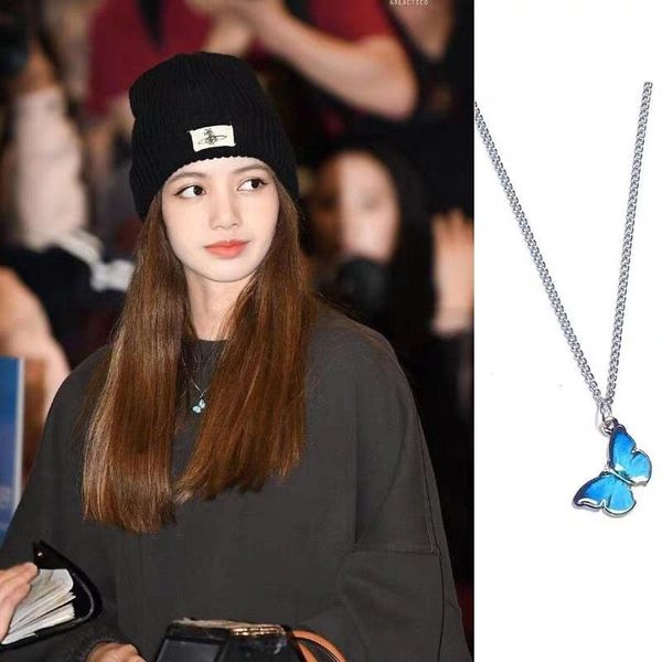 

2020 kpop harajuku cute colorful butterfly pendant stainless steel neck chain necklace for women egirl bff fashion party jewelry, Silver