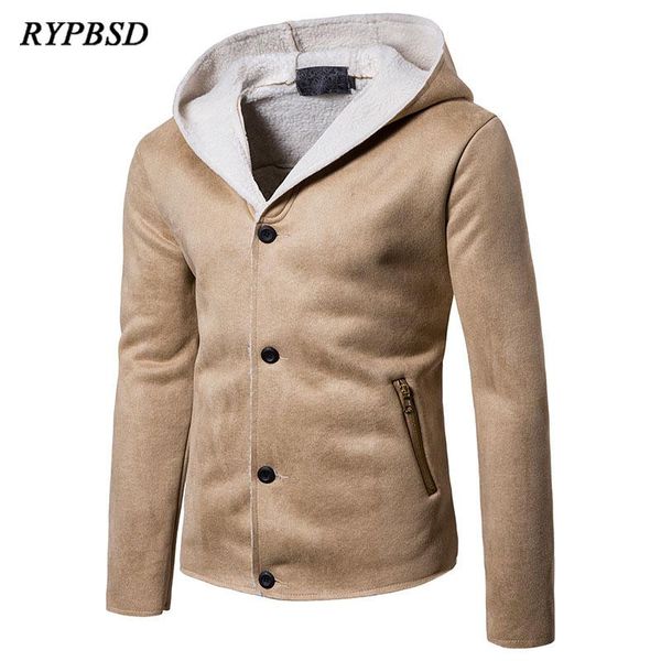 

новая зима 2021 старинный с капюшоном кожаный замшевый с капюшоном кожаный замшевой куртка мужчины подстриженные флисовые однобортные тонкие, Black;brown