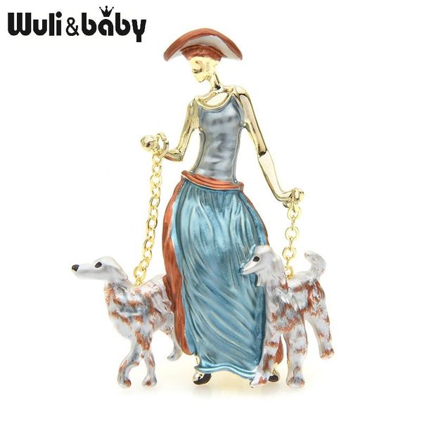 

pins, brooches wuli&baby lady two dogs women alloy 2-colors enamel figure animal brooch pins year gifts, Gray