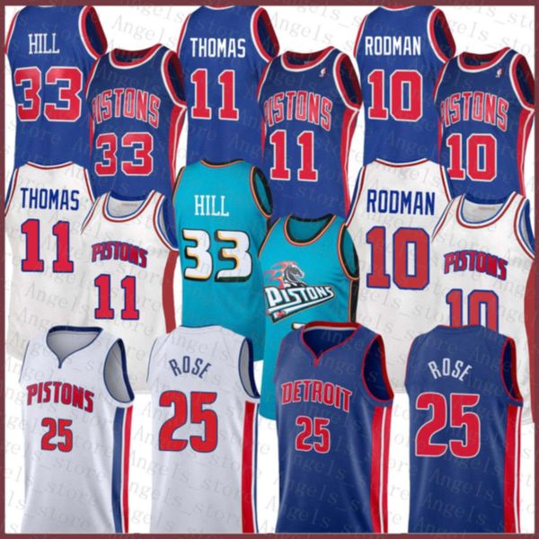 

derrick 25 rose isiah 11 thomas dennis 10 rodman grant 33 hill detroit piston 2020 2021 new basketball jersey brown, Black;red
