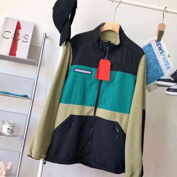 

jackets coat men women outdoor jacket thick warm classic letter polar fleece stitching zipper loose casual outerwear autumn winter 3 colors, Black;brown