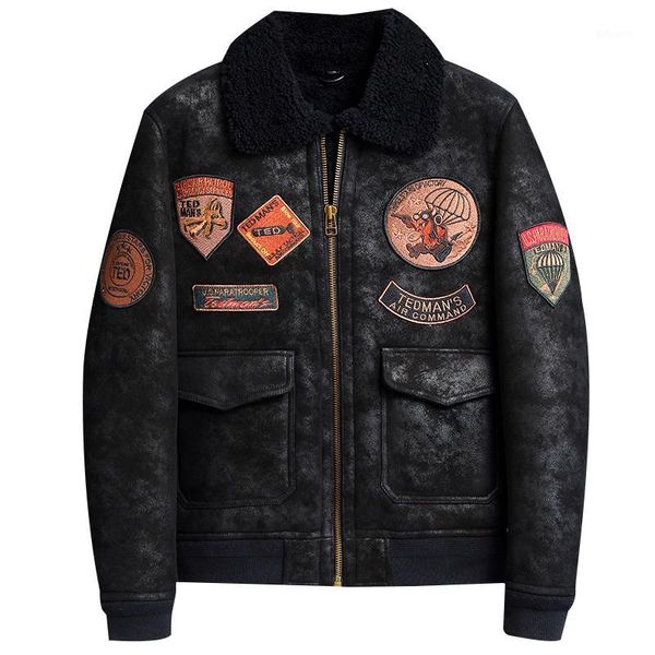 

2020 black men style pilot shearling coat genuine sheepskin russian winter thick warm leather coat1