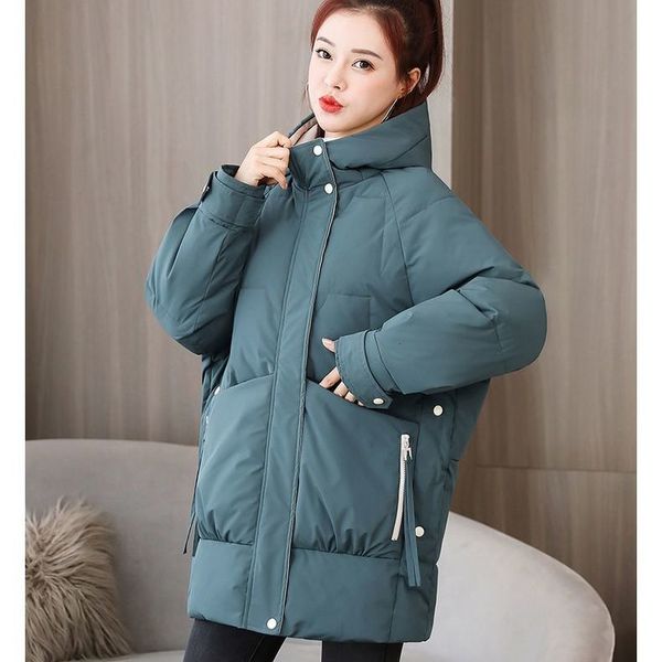 

down 2020 new mid long thickened korean net red fashion women's hooded cotton jacket women, Black