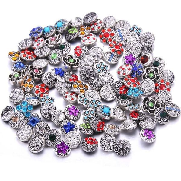 

new 10pcs lot mix style rhinestone 12mm 18mm resin metal snap buttons jewelry fit charm bracelets bangles for women man gift h jllymk