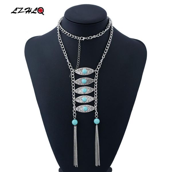 

chains lzhlq 2021 fashion wholesale necklace collar choker vintage bohemian tassel necklaces pendants ethnic maxi women jewelry, Silver