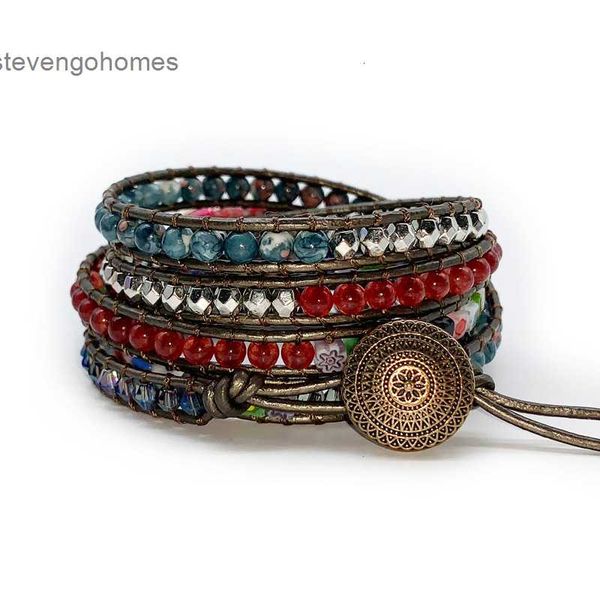 

encircling king stone multi-layer hand woven leather bracelet, Silver
