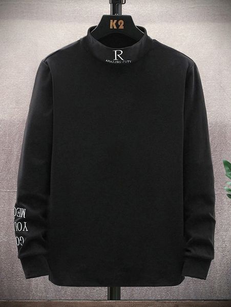 

men letter graphic stand neck tee p0mp#, White;black