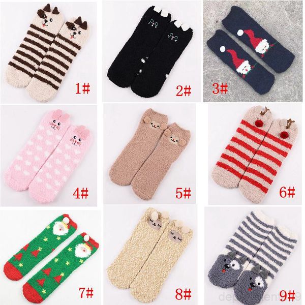 

милый дизайн животных олень рождественские носки 3d пушистый коралл бархат толщиной теплый зимний носок для женщин новый год подарок с короб