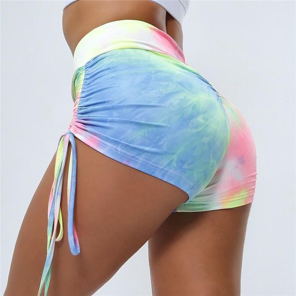 

yoga outfits 2021 women's rainbow color shorts sportswear high waist push up fitness running clothing, White;red