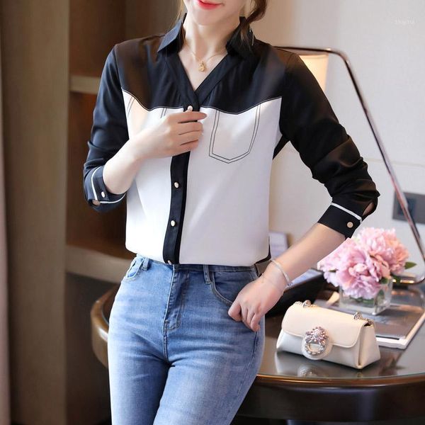 

korean fashion chiffon women blouses office lady shirt and blouse long sleeve women and bloues plus size blusas1, White