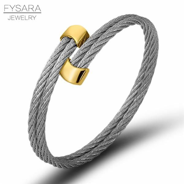 

fysara 361l титановый сталь золотой кабель стрелки браслеты женская линия открытые браслеты для женщин модные моды браслеты sqcwvi, Black