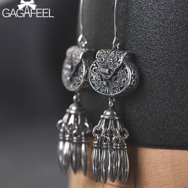 

gagafeel s925 sterling silver hollwed tassel drop earring woman retro tassel sachet dangle black female earrings party jewelry