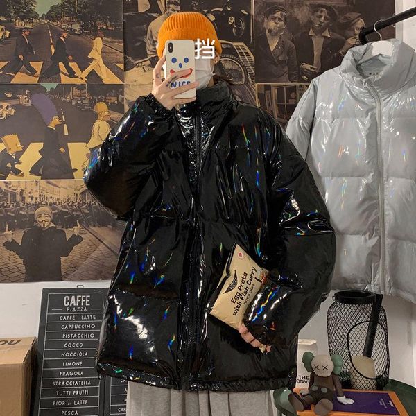 

winter thickened shiny jacket men's parka warmth fashion casual stand collar coat men loose korean short coat mens clothes s-2xl, Black