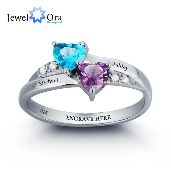 

personalized engrave name diy birthstone love promise ring 925 sterling silver heart rings gift box (jewelora ri101781), Slivery;golden