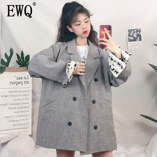 

ewq] 2019 spring autumn new solid color cat long sleeve loose suit jacket turn-down collar casual suit qj664021, Black;brown
