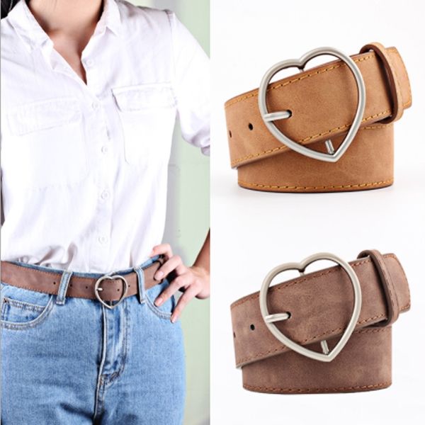 

imitation leather belt brand belts for women heart shape pin buckle designer women female belts t200427, Black;brown