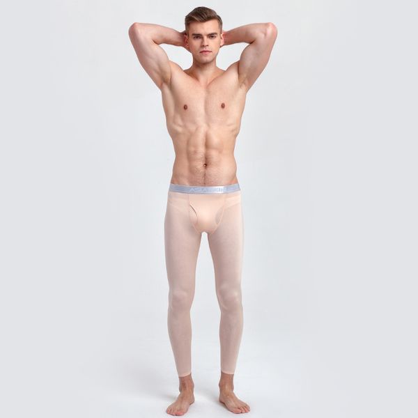 

men thermal underwear long johns ice silk slim seamless mens tight underpants leggings ultra-thin calzoncillos hombre lj201008, Black;white
