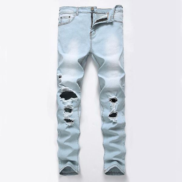 

men's jeans 2021 men straight slim ripped denim trousers, Blue