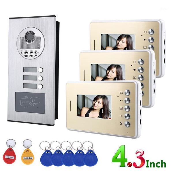 

4.3 inch apartment video intercom doorbell system ir camera for 3 families video door phone intercom system1