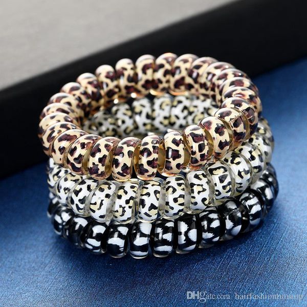 

8829women girl telephone wire cord gum coil ties girls elastic bands ring rope leopard print bracelet stretchy hair ropes