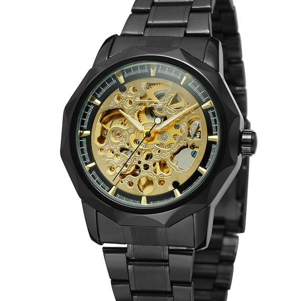 

fashion trend men and women wrist watch folding buckle stainless steel automatic mechanical wristwatchs fashion casual hollow retro steel b, Slivery;brown