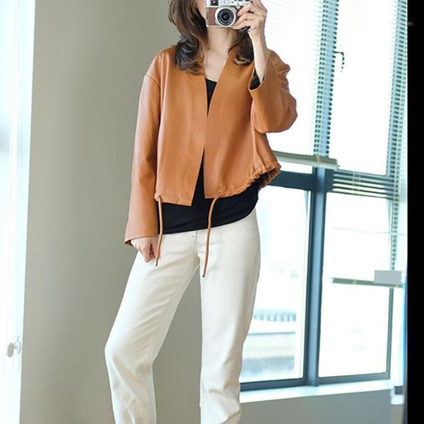 

soft leather jacket autumn 2021 short leather jacket women's fashion1, Black