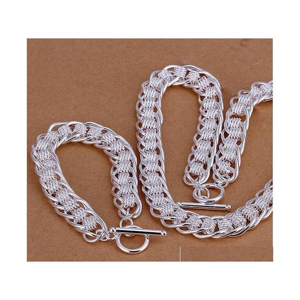 

heavy 122g 925 silver jewelry set 18x8 inches wgs055,fashion sterling silver plated neckace charm bracelet set dhhpk