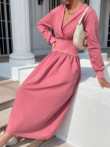 

corset waist slant pockets drop shoulder hoodie dress c5iq#, White;black