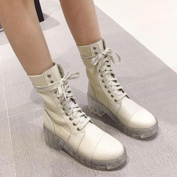 

boots sarairis fashion patchwork lace up women causal designer ladies round toe platform mid calf shoes1, Black