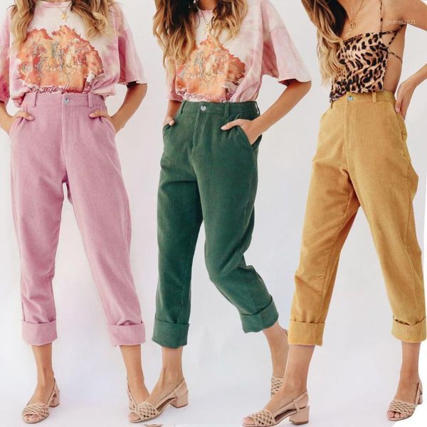 

women's pants & capris 2021 fashion casual women harem corduroy loose wide leg long trousers soft joggers1, Black;white