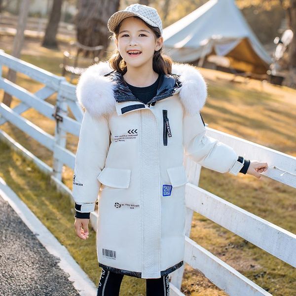 

-30Â° children winter outfit down cotton jacket girls clothes teen kids clothes warm thicker parker fur collar hooded long jacket, Blue;gray