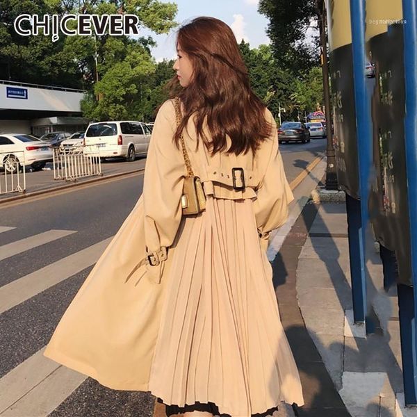 

chicever back pleated trench coat for women loose plus size windbreaker outwear long sleeve autumn coats female clothes fashion11, Tan;black