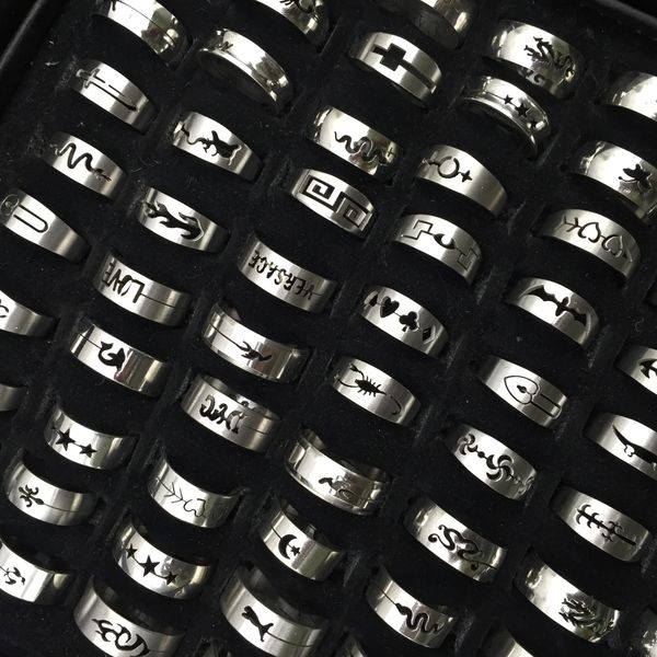 

50pcs/lot stainless steel hollow ring fashion silver color finger ring jewelry for men women gift mixed style