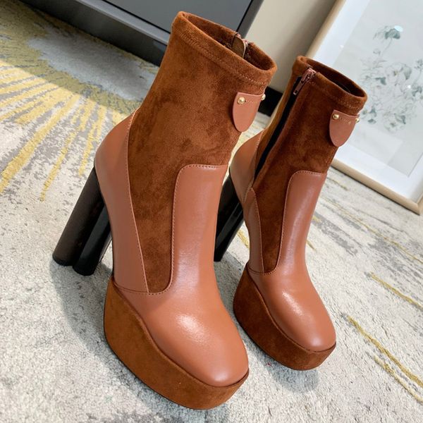

2021 ankle boots australia floral shape high heels platform boots winter genuine leather stitching over the knee booties, Black